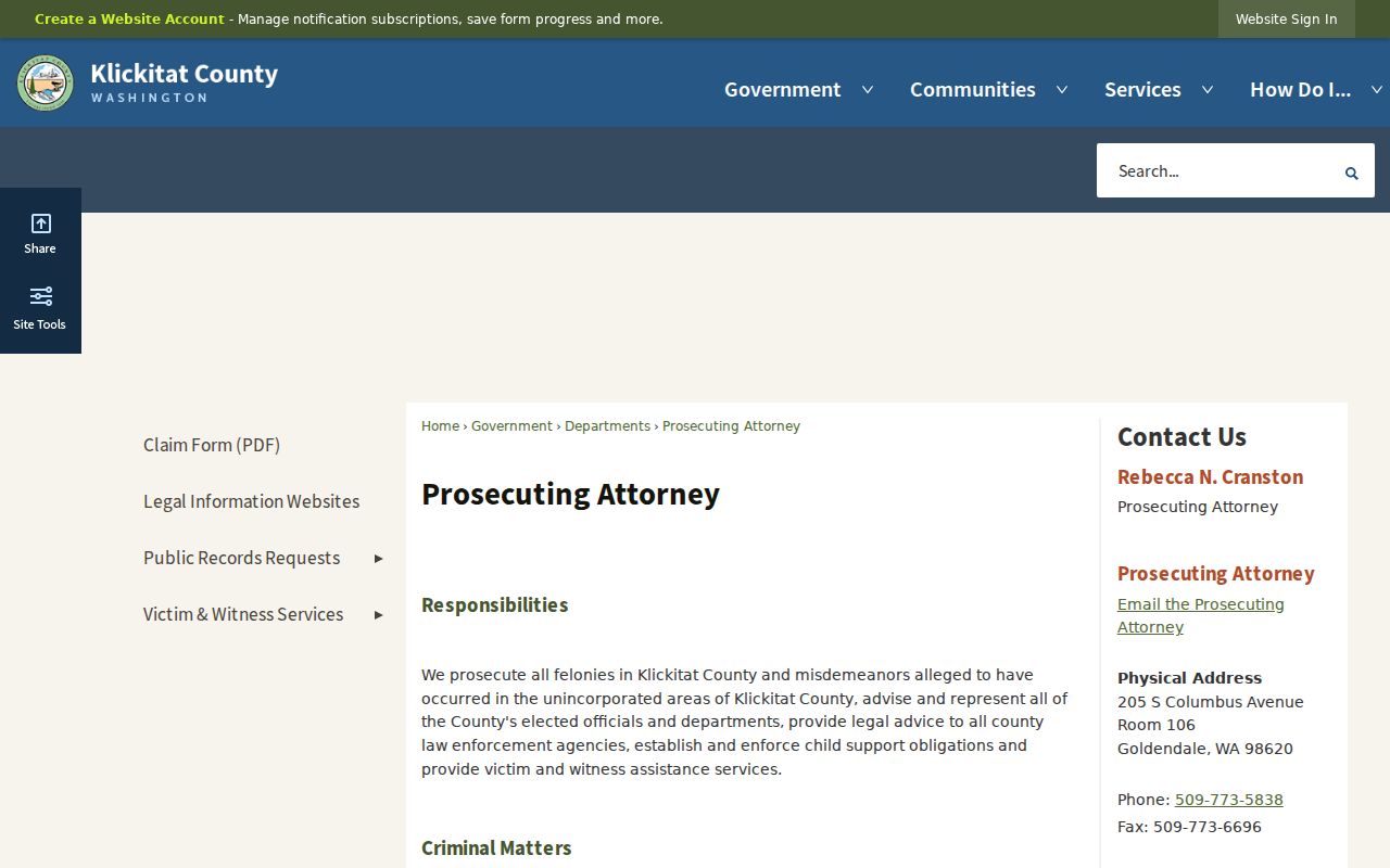 Bingen criminal records context from county prosecutor responsibilities