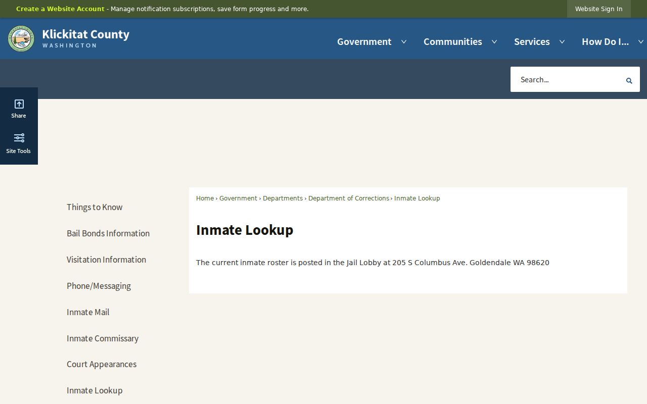 Klickitat County arrest history current inmate lookup instructions
