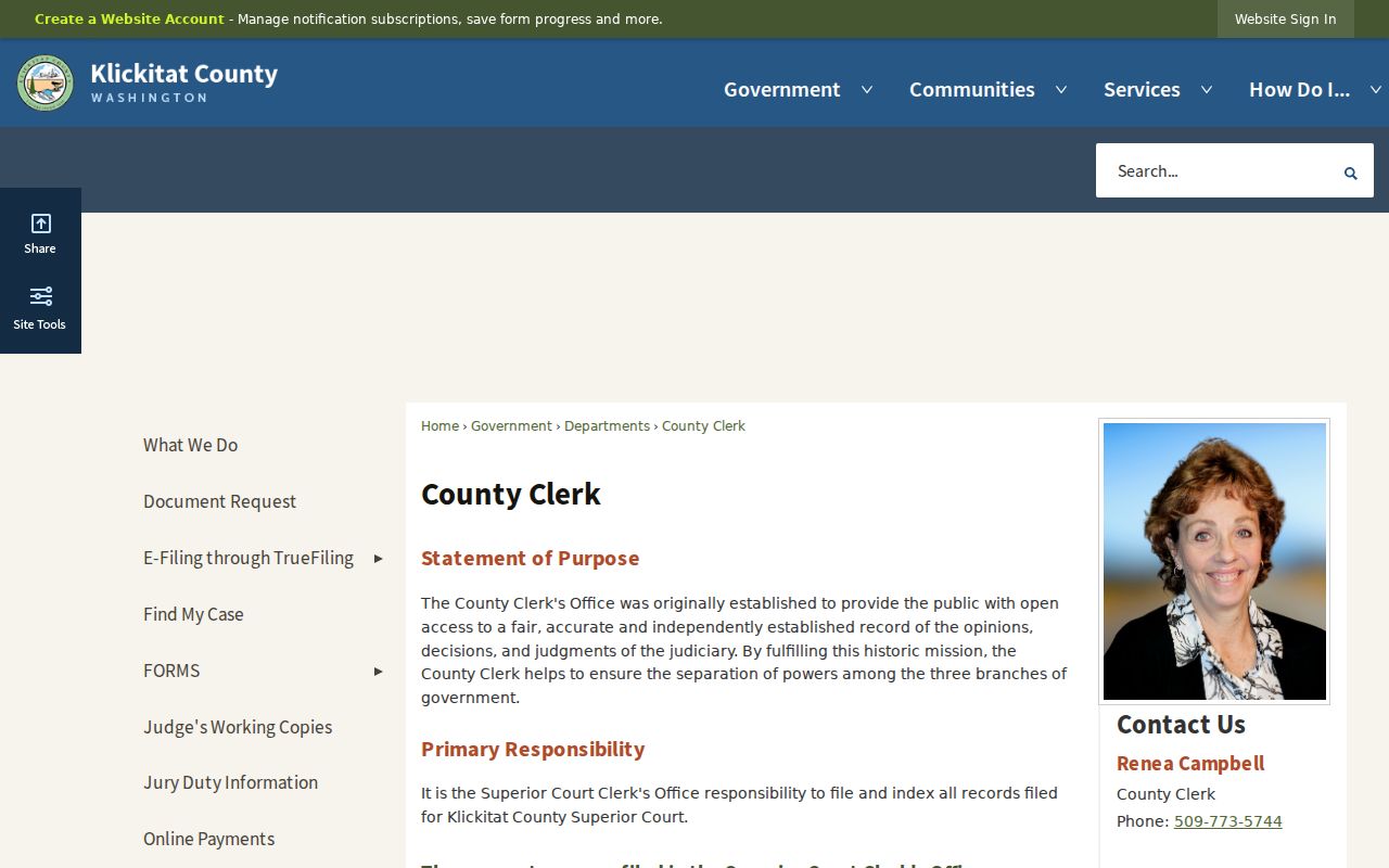 Klickitat County criminal court cases County Clerk document page