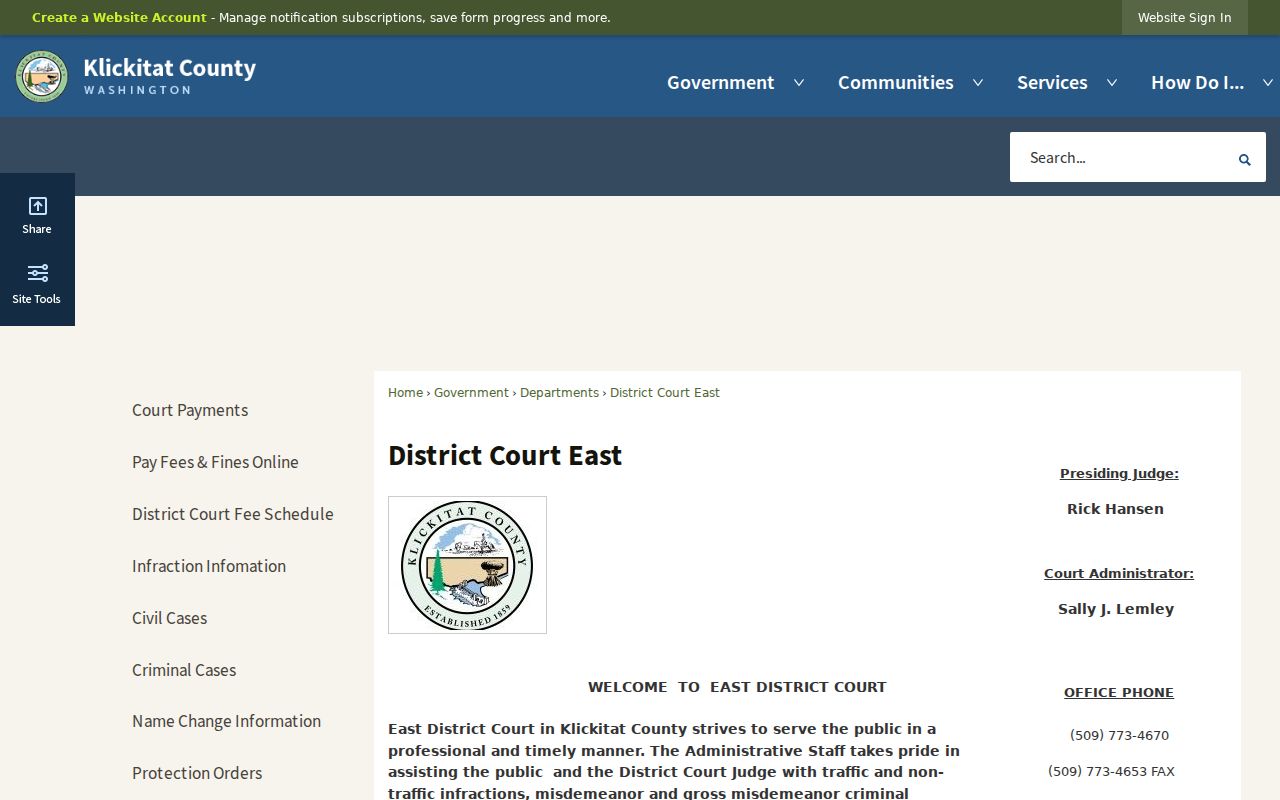Klickitat County criminal court cases East District Court page