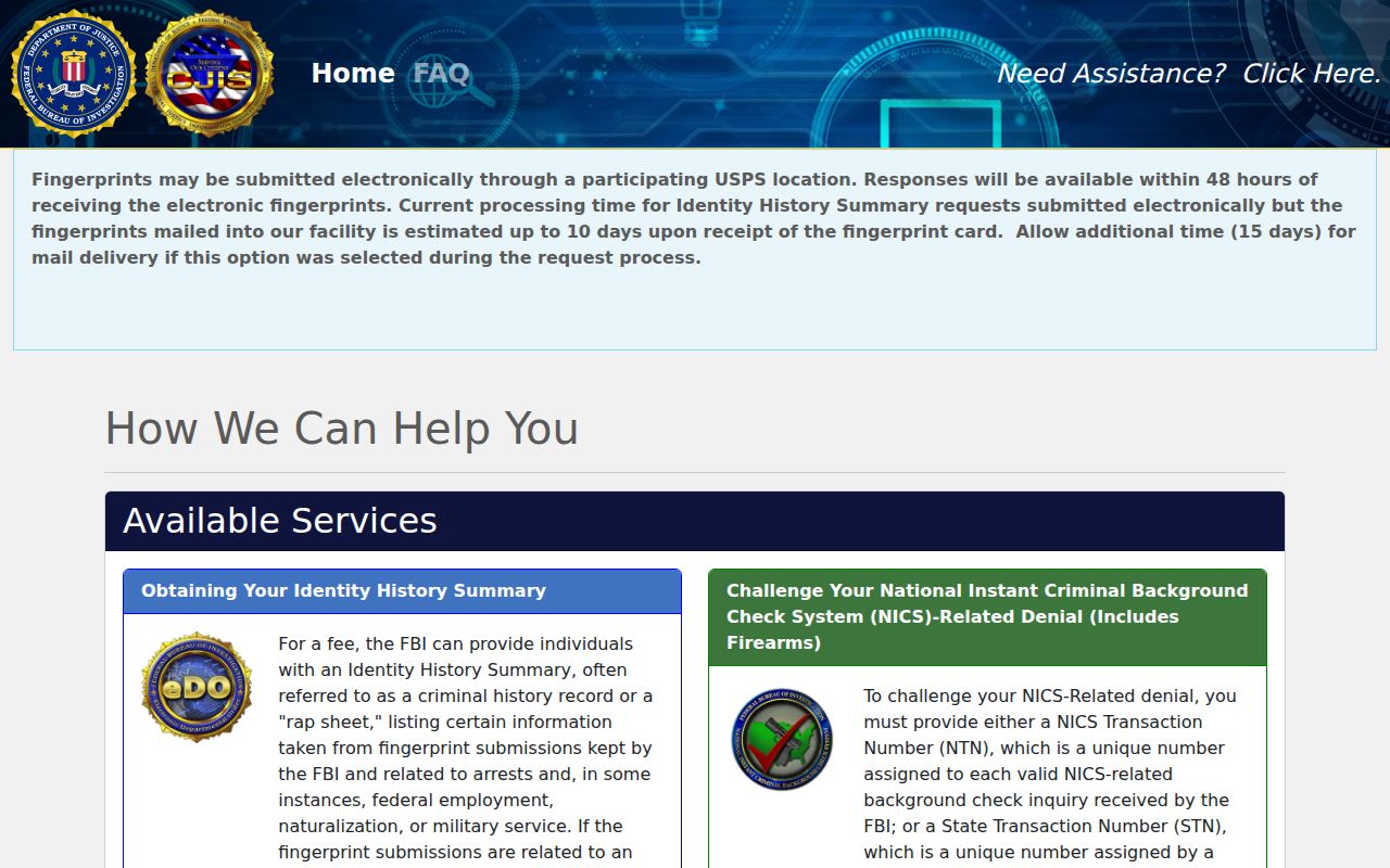 Klickitat County federal criminal history self-review through FBI eDO
