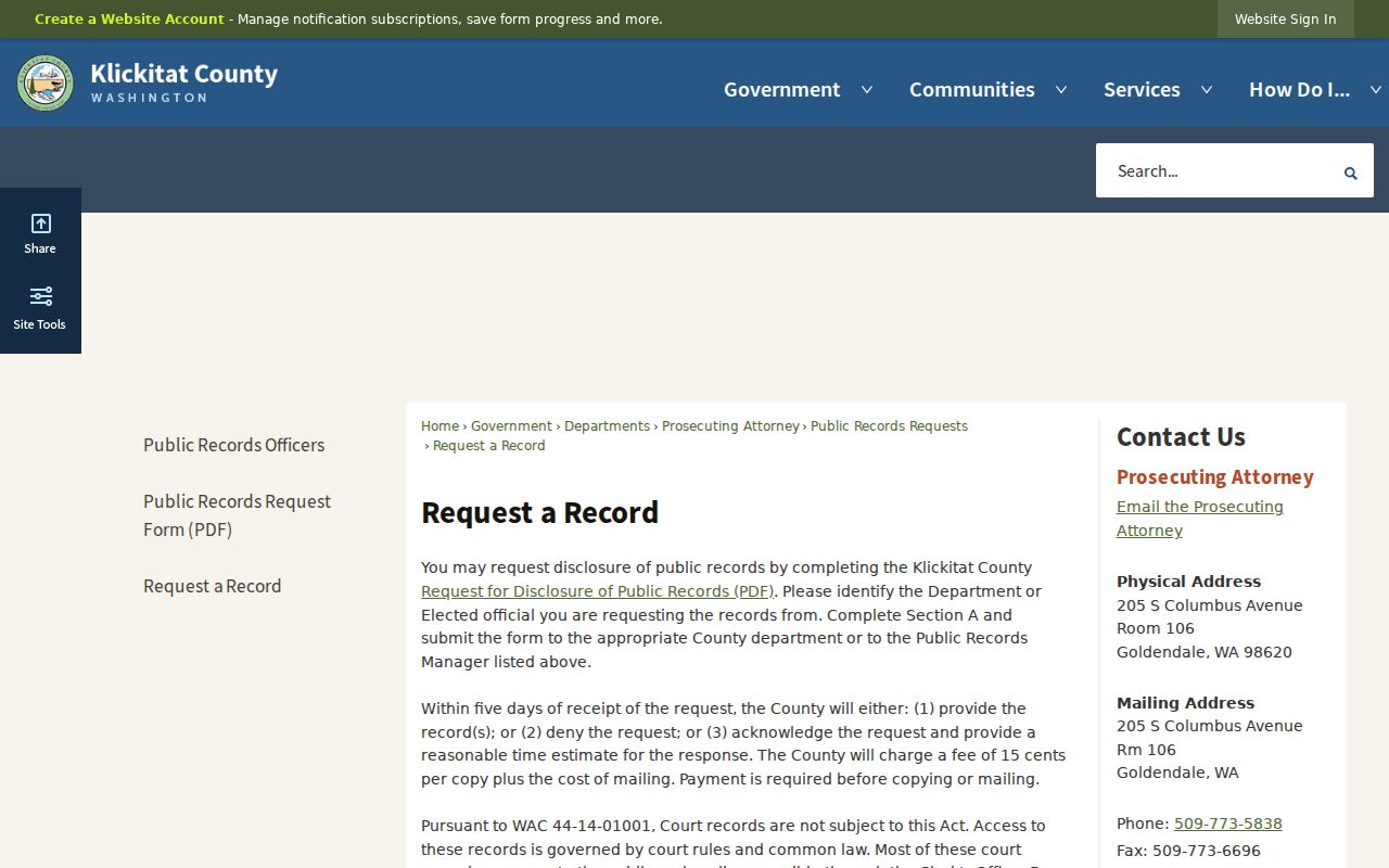 Klickitat County criminal records request instructions