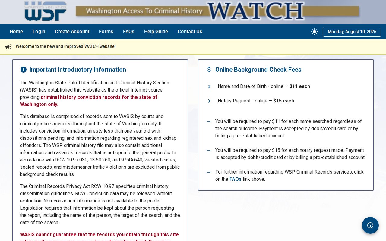 Klickitat County criminal history WATCH coverage and limits
